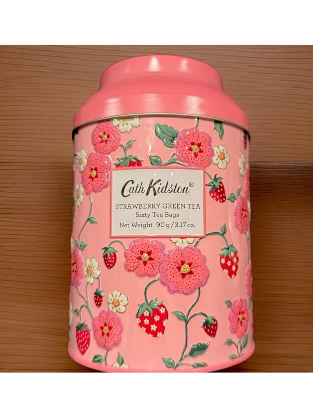 Cath Kidston 60 Strawberry Green Tea Bags Tin Airtight Retro Cottagecore Decor